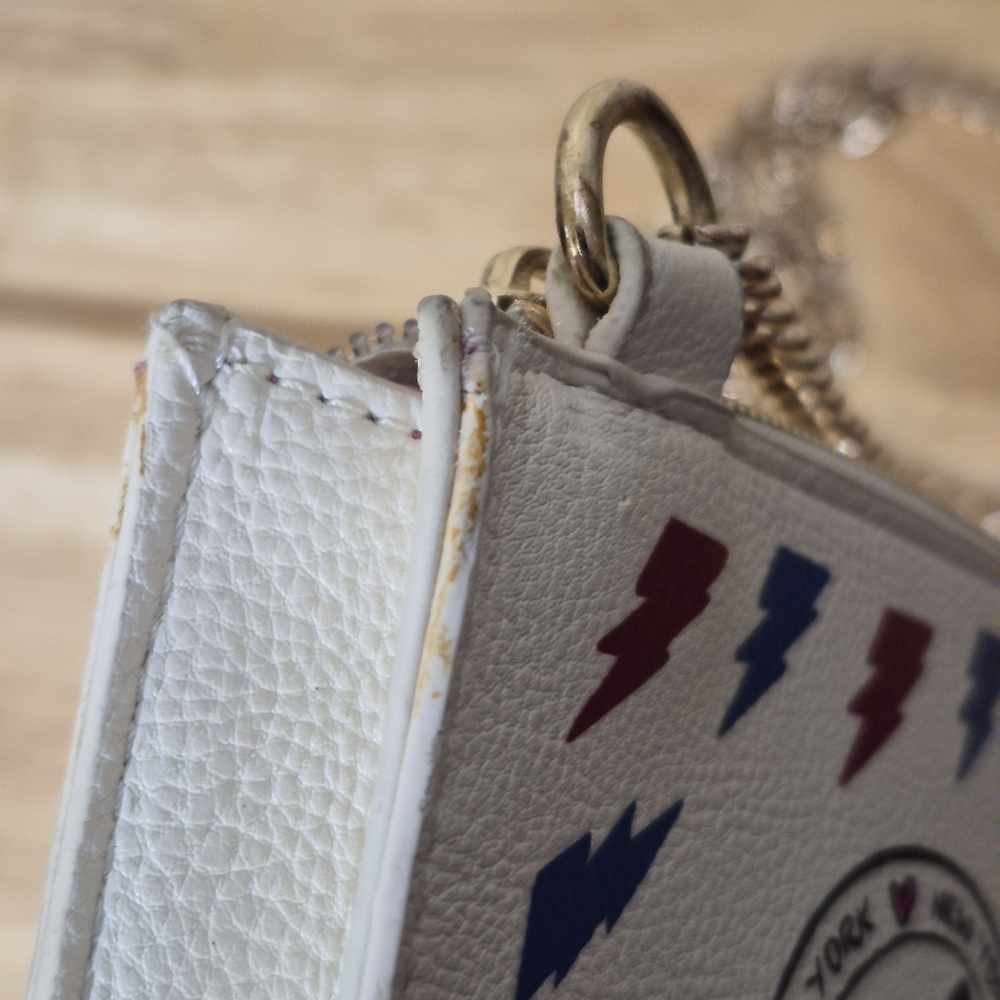 Betsey Johnson White Crossbody Mail Motif Bag with Red & Blue Accents - Picture 15 of 15